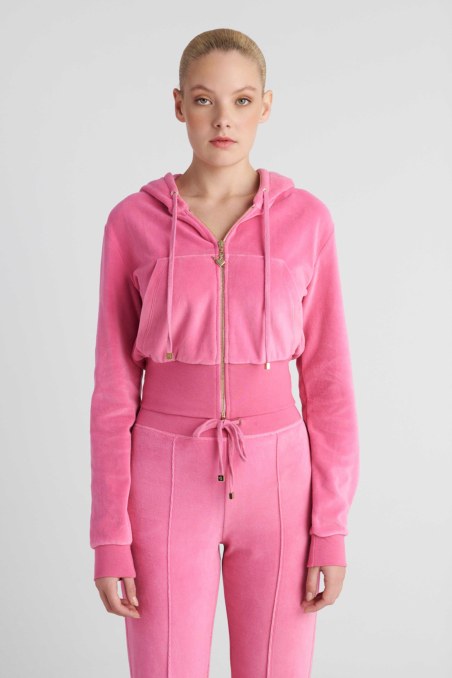 CROPPED HOODED VELOUR JACKET-26813073-720