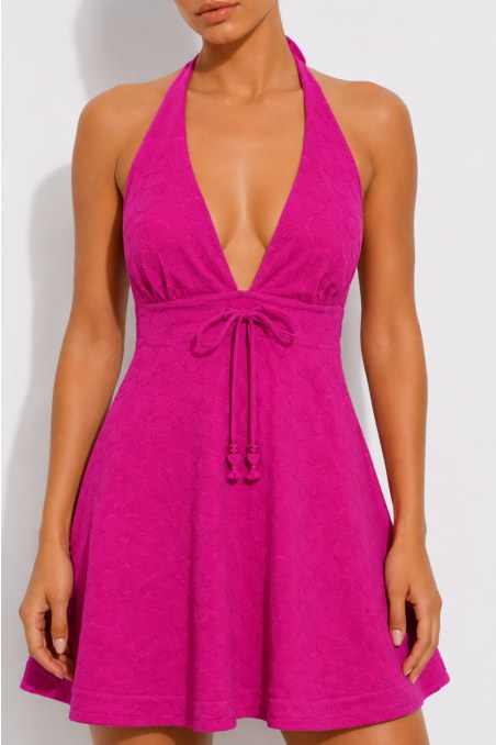 TEXTURED MINI DRESS WITH HALTER NECK-26814030-717
