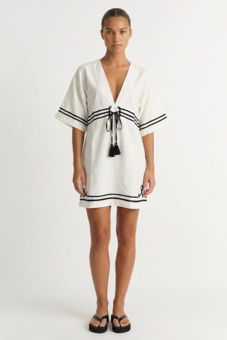 TWO-TONE MINI DRESS/KAFTAN WITH 3/4 SLEEVES-26814034-102