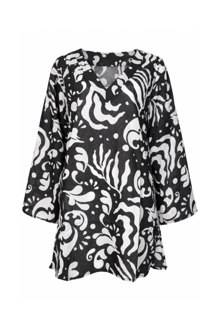 BLACK AND WHITE PRINTED SEMI-SHEER MINI DRESS/KAFTAN-26814035-110