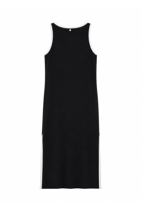 CONTRAST PIPING MIDI TERRY DRESS WITH SIDE SLIT-26814103-110