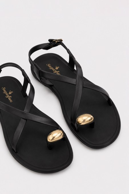 CROSSOVER STRAP FLAT SANDALS WITH METAL DETAIL-26819024-110