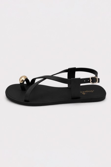 CROSSOVER STRAP FLAT SANDALS WITH METAL DETAIL-26819024-110