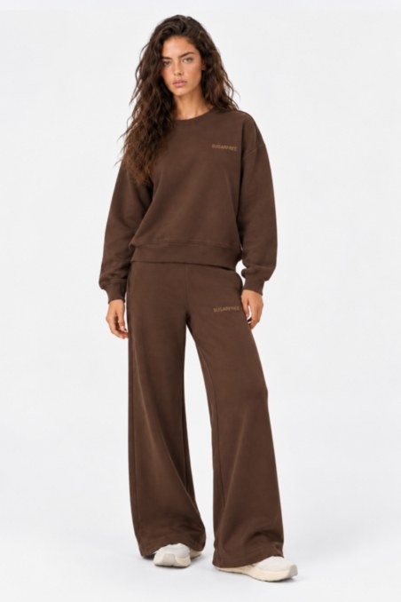 BASIC COTTON WIDE LEG PANTS WITH INNER SOFT FLEECE FABRIC-26831028-332
