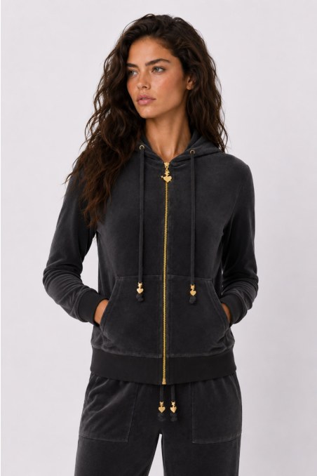 FASHION BASIC VELOUR HOODED JACKET-26833000-842