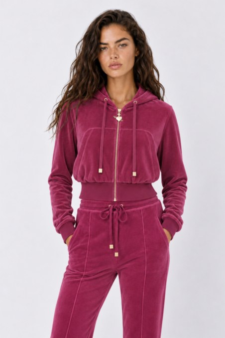 CROPPED HOODED VELOUR JACKET-26833073-716