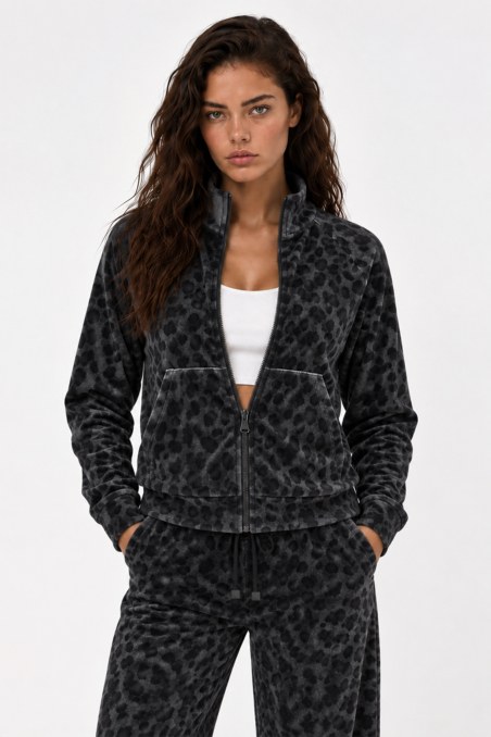 LEOPARD PRINTED SUPER SOFT VELOUR JACKET WITH COLLAR-26833091-216