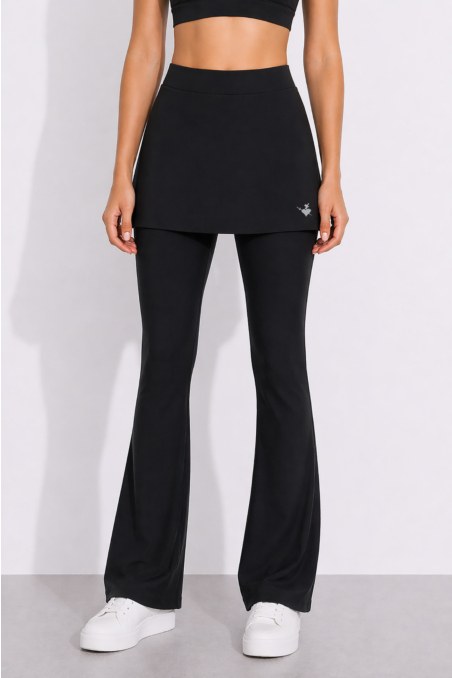 HIGH WAISTED FLARED SPORTS LEGGINGS/PANTS WITH BUILT-IN MINI SKIRT-26845042-110