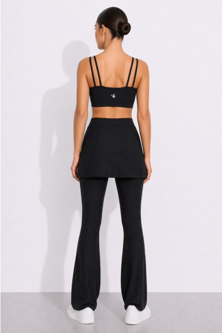 HIGH WAISTED FLARED SPORTS LEGGINGS/PANTS WITH BUILT-IN MINI SKIRT-26845042-110