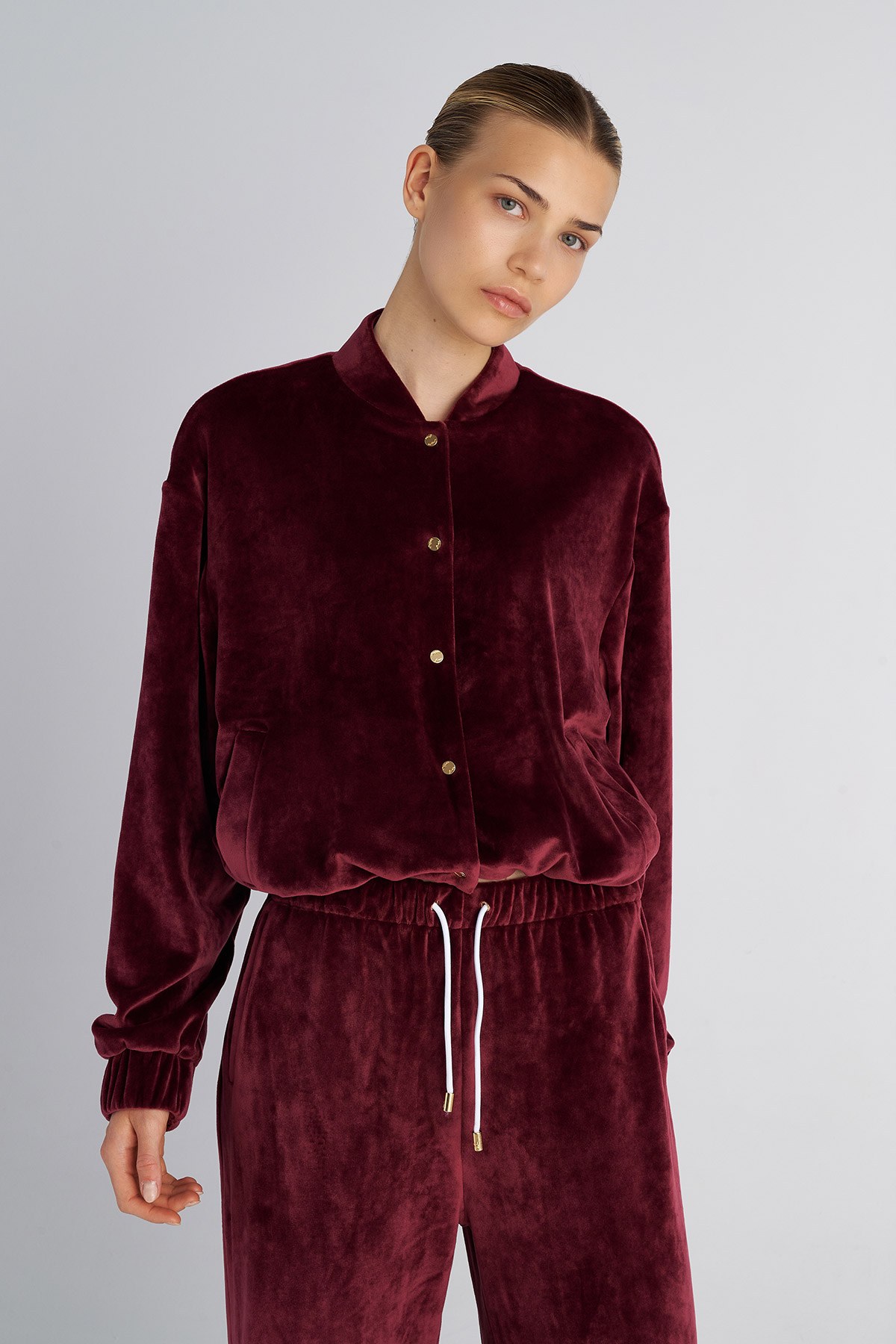 STRASS EMBELLISHED VELOUR JACKET WITH SNAP BUTTONS- Sugarfreeshops.com