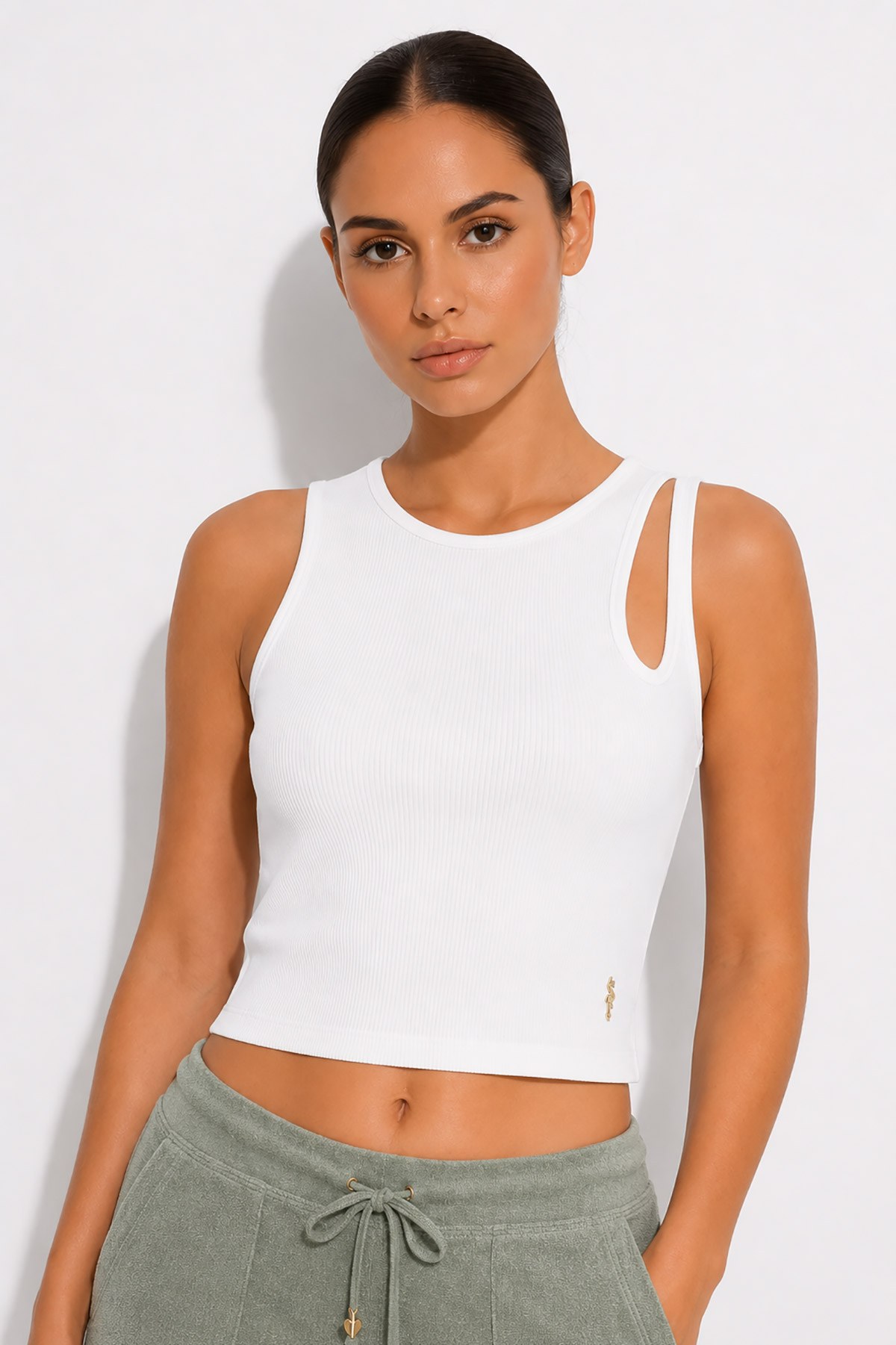 RIBBED COTTON CROP TOP WITH CUT-OUT AT ONE SHOULDER